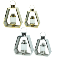 Juego de Faroles Geométricos Modernos Dorados al por Mayor, Portavelas de Cristal Cilíndrico, Farol Moderno Conmemorativo para Cementerio