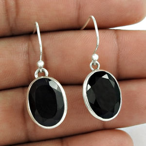 ต่างหูรูปวงรีอัญมณีโอนิกซ์สีดำธรรมชาติสีเงินแท้925สำหรับเครื่องประดับแฮนด์เมดของเธอ - Product Image 1
