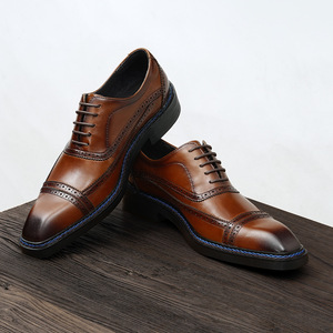 Chaussures en cuir avec empiècements élastiques et talon résistant à l'usure, chaussures à lacets pour hommes, chaussures habillées - Product Image 2