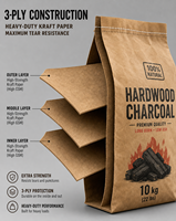 Sacs en papier kraft multi-parois personnalisables avec logo, haute résistance, capacité de charge de 50 kg, pour charbon de bois, briquettes de bois et charbon de bois en morceaux pour barbecue