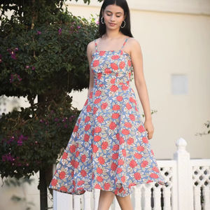 ชุดเดรสผ้าฝ้าย100% สไตล์โบโฮสำหรับผู้หญิงชุดเดรสผ้าฝ้ายพิมพ์ลายน้ำหนักเบาพร้อมสายรัดสปาเก็ตตี้ทำมือสวมใส่สบายๆทำด้วยมือ - Product Image 1