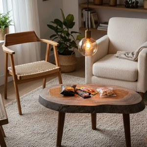 Table basse en teck massif, écologique, artisanale, en bois biologique, design moderne, pour l'extérieur et la salle à manger, SOLOBEAT - Product Image 1