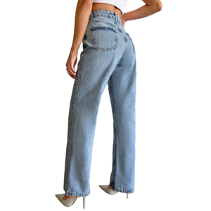 Pantalones de mezclilla para mujer Pantalones vaqueros de pierna recta de cintura alta lavados informales Pantalones vaqueros rectos antiarrugas La mejor moda para mujer - Product Image 3