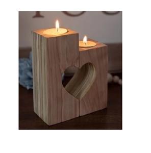 Bougeoir en bois de forme rectangulaire pour restaurant Ensemble de deux bougeoirs en forme de cœur Décoration de table Support en bois indien - Product Image 1