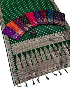 Custom Made Eco-Friendly Modal Brocade <b>Silk</b> Sarees in Bright Colors Gold Zari <b>Thread</b> Hand-Woven for Clothing Stores Home Use - Product Image 1