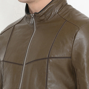 Nouvelle arrivée Veste en cuir de haute qualité pour homme Design personnalisé Cuir de vache Manches longues Automne Haute rue ODM Fermeture éclair sur le devant - Product Image 5