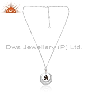 DWS Jewellery Collection faite à la main, obsidienne dorée et perle en argent fin, collier étoile lune, fournisseur de fabrication - Product Image 1