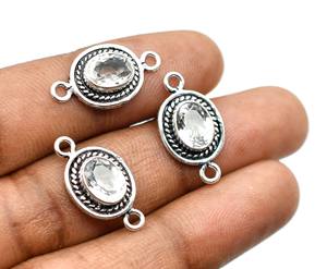 Connecteur à double boucle en argent antique plaqué or 18 carats avec topaze blanche ovale 22X12mm NC110 Prem Bhaya Jewellery Findings - Product Image 2