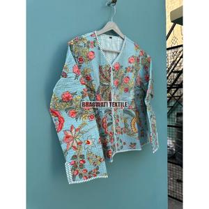 Chaqueta Kantha de algodón hecha a mano para mujer con decoración bordada Vintage Festival Block Print transpirable abrigo corto para otoño - Product Image 3
