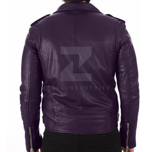 Veste en cuir véritable pour homme, col montant, logo sur le devant, imperméable, coupe-vent, utilisation hivernale, fermeture éclair, décontractée, tendance - Product Image 3