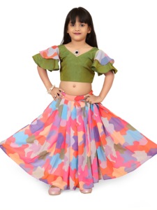Ensemble ethnique élégant pour filles Shoryam - Lehenga Choli vert palak, tenue de soirée, longueur au sol, entièrement cousu, camouflage moderne - Product Image 2
