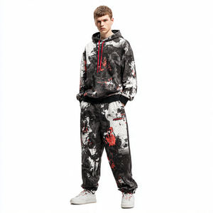 Sublimation Suit Set Mens Streetwear Chándal | Sudadera con capucha de gran tamaño personalizada con pantalones de chándal holgados Flare - Product Image 1
