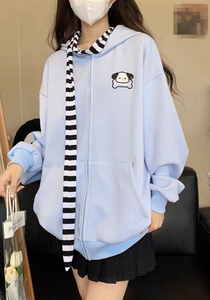 สเวตเชิ้ตกีฬาแบบลำลองมีฮู้ดสำหรับผู้หญิงเสื้อฮู้ดการ์ตูนยาวมีหูยาวลายการ์ตูนน่ารักสไตล์ใหม่