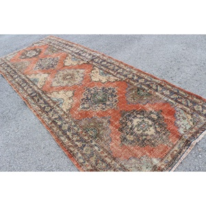 4.7x12.5 ft Turkish Rug, Vintage <b>Runner</b> Rug, <b>Red</b> Blue Abstract Rug - Product Image 4