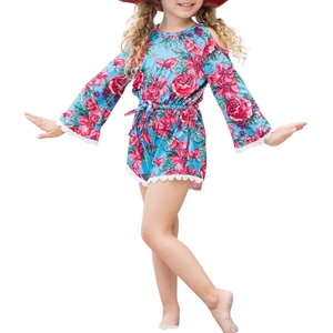 Mono Floral para Niñas, Manga Corta, Estampado, Poliéster/Algodón Tejido, Verano, Una Pieza, Suave, Transpirable, Cómodo, Diseño Personalizado - Product Image 3