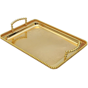 Restaurant Hotel Supplies <b>Light</b> Grey Handmade Rectangular Aluminium Serving Tray Gold-Plated Modern Minimalist Design Decorative - Product Image 5