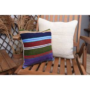 Multicolor Wool Kilim <b>18x18</b> Inch Luxury Decorative Accent Pillow Woven Vintage Pattern Leaves 12x12 Inch Patchwork Cushion - Product Image 2