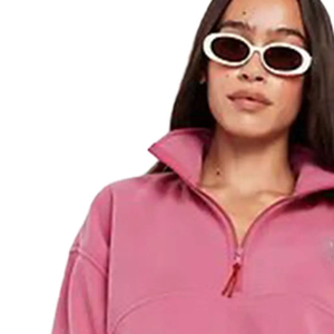 Pull à demi-zip pour femme de haute qualité, ample, en polaire d'hiver, vêtements de rue en tissu de coton, logo frontal, vente en gros, approvisionnement OEM - Product Image 3