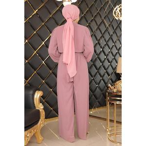 Mono de gasa rosa con detalles de pedrería, cintura natural, largo maxi -MSW19153-3 - Product Image 5