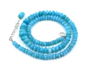 Collier en argent sterling 925 Collier de perles en forme de rondelle lisse de Larimar naturel 17 pouces - Product Image 1