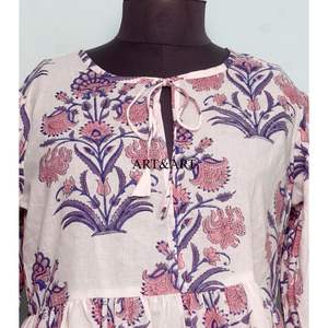 ชุดเดรสทำงานผ้าฝ้ายยาวระดับเข่าสำหรับผู้หญิง พิมพ์ลายดอกไม้ด้วยมือ เป็นมิตรกับสิ่งแวดล้อม ระบายอากาศได้ดี ทรงเอไลน์ สำหรับฤดูร้อนและฤดูใบไม้ร่วง - Product Image 3