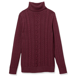 Suéter Clásico de Punto Trenzado con Cuello Alto Color Vino Tinto para Mujer, Ajuste Entallado, Jersey de Invierno, Servicios Personalizados OEM/ODM, Suéteres para Mujer - Product Image 5