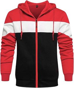 Sweat-shirt décontracté pour homme à fermeture éclair intégrale, color block, 100 % coton, hiver, séchage rapide et respirant - Product Image 1