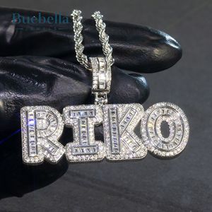 925 argent glacé personnalisé A-Z Baguette lettres pendentif Hip Hop bijoux pour hommes - Product Image 1