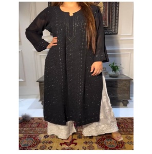 Elegant Lightweight <b>Fabric</b> Embroidered Kurta Palazzo Set Trending Daily Wear for Summer Parties <b>Indian</b> Pakistani Clothing Foil - Product Image 1
