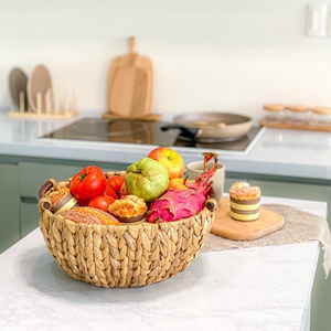 Custom Round Bamboo Storage <b>Basket</b> with Handle Hyacinth Water Hyacinth <b>Woven</b> <b>Laundry</b> <b>Basket</b> for Kitchen Use - Product Image 3