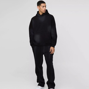 Chándal de hombre con capucha y lavado en aerosol raglán de gran tamaño de diseño personalizado y exigente, conjunto de 2 piezas, chándal Gymwear para hombre - Product Image 1