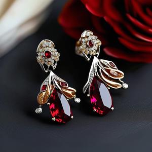 Boucles d'oreilles pendantes en argent sterling 925 grenat pierre de naissance plaqué or 18 carats pour femme accessoire de mode vente en gros - Product Image 5