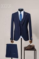 Costume Classique Respirant Homme Simple Boutonnage 80% Laine 20% Polyester Coupe Slim Col V Idéal Bureau ou Événements En Stock