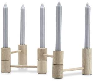 Elegant Mid Century Modern Wood Candelabra Brass Candle Holder Modular Geometric Centerpiece For Home Decor Tabletop Judaica Art - Product Image 5