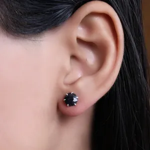 Round Sapphire Stud Earrings 925 <b>Silver</b> Claw Setting Classic Women's Everyday Wear Jewelry - Product Image 3