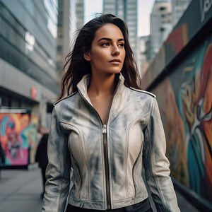 แจ็กเก็ตหนังฟอกกรดสำหรับผู้หญิงเสื้อแจ็คเก็ตหนังแกะมีซิปสำหรับขี่มอเตอร์ไซค์เสื้อโค้ทหนังสไตล์วินเทจสำหรับผู้หญิง - Product Image 2