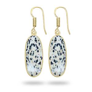 Excelentes Pendientes Largos Hechos a Mano con Piedras Preciosas de Jaspe Dálmata Natural, Pendientes Colgantes para Mujer, Pendientes de Latón Chapado en Oro - Product Image 4