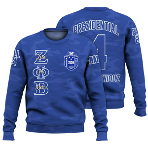 Sudadera con Cuello Redondo Azul y Blanca de Zeta Phi Beta 1920, Ropa de Hermandad Femenina, Bordado Griego - Product Image 3
