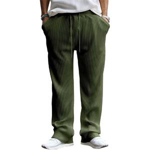 Pantalon décontracté pour homme en tricot côtelé, respirant, lourd, taille élastique, plissé devant, coupe ample, taille mi-haute, tendance - Product Image 1