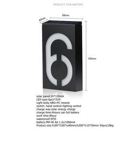 Plaque d'adresse extérieure éclairée par LED de style moderne, alimentée par énergie <span class=keywords><strong>solaire</strong></span>, numéros de maison 0-9 - Product Image 2
