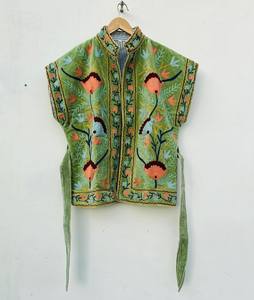 Unisex Winter Windbreaker <b>Jacket</b> Hot Selling XL Size Hand Embroidered Cotton Suzani Woven Technique Printed Fabric Short - Product Image 3