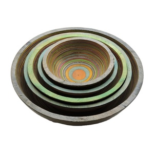 Unique design Eco Friendly Custom Size Available Multi Color <b>8</b> Inch Wooden Bowl with Salad Server 12 Inches <b>Set</b> <b>Dinnerware</b> <b>Sets</b> - Product Image 1