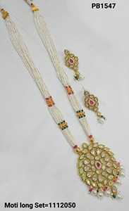 Ensemble de collier pendentif Mala Long Goutte et Kundan Motipearl traditionnel de fantaisie indienne - Product Image 2