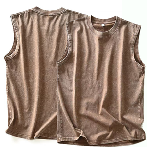 เสื้อกั๊กวินเทจสำหรับผู้ชายเสื้อลำลองทรงหลวมซักกรดแขนกุดสำหรับ100% 230 GSM เสื้อกล้ามผ้าฝ้าย2026 - Product Image 4