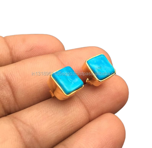 Pendientes de Gema turquesa de alta calidad, 1 par, Plata de Ley 92,5 con esmalte de oro, regalo bonito, fabricante al por mayor - Product Image 1