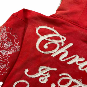 Sudadera con capucha de algodón 100% de gran tamaño y pesado de alta calidad, cremallera completa térmica, bordado desgastado, todos los colores disponibles, Navidad - Product Image 6