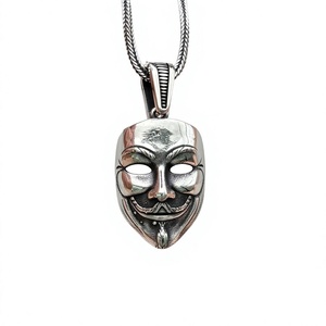 Collar con Colgante de Máscara Anónima Estilo Punk Unisex de Plata de Ley 925, Guy Fawkes V Vendetta, Cadena Hacker, Colgantes Finos - Product Image 1
