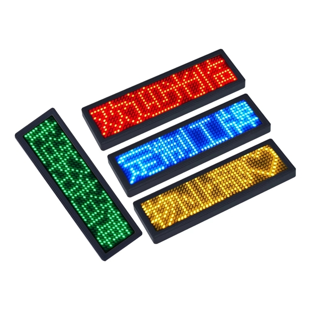 Rechargeable Bt Digital LED Badge DIY Programmable Scrolling Message Mini LED Name Tag 15 Display Languages Badge Module