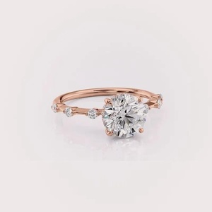 Anillo de Compromiso con Diamante Cultivado en Laboratorio, Corte Redondo, Certificado por IGI, Oro Blanco/Rosa y Amarillo de 9K, Anillo de Novia con Diamante de Acento Redondo - Product Image 2