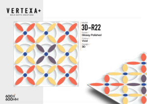 Azulejos de Porcelana Vitrificada Pulida con Aspecto Geométrico de 60x60 cm, Superficie Brillante 3D R22, Azulejos de 600x600 mm para Interiores Decorativos - Product Image 2